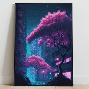 Anime Poster | Futuristic Neon Poster | Lofi Wall Art | Cool Poster | Japanese Vaporwave Neon City | Cyber City Lights Print