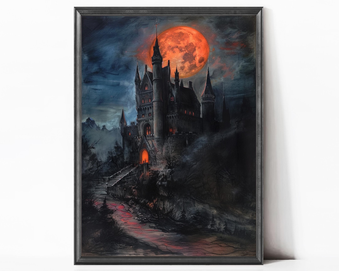 Dracula Castle Art Dark Castle Painting Vampire Castle Poster Dark ...