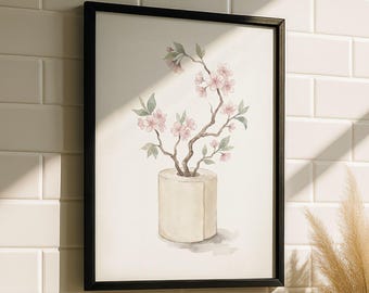 Klopapier Kunst – Gäste WC Poster, Kirschblüten Badezimmer Kunst, Klopapier Vase Druck, Toiletten Poster, Minimalistische Badezimmer Deko