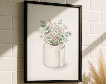 Klopapier Kunst – Gäste WC Poster, Pinke Blume Badezimmer Kunst, Blume Toilette Poster, Klopapier Vase Druck, Minimalistisch Badezimmer Deko