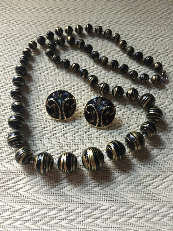 Black beaded necklace and enamel earrings, Amazin… - image 2