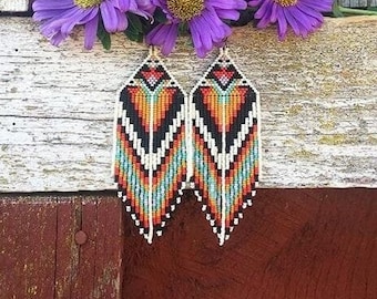 Perlenarbeit Ohrringe, Multi Farben Ohrringe Perlen Ohrringe ethnischen Ohrringe American native Seed Beads Ohrringe Fransen Ohrringe Boho Ohrringe