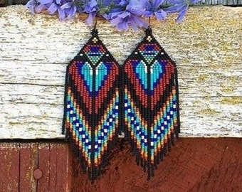 Perlenarbeit Ohrringe, Multi Farben Ohrringe Perlen Ohrringe ethnischen Ohrringe American native Seed Beads Ohrringe Fransen Ohrringe Boho Ohrringe