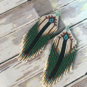 Beadwork earrings, Multi Colours earrings Beaded earrings Ethnic earrings American native Seed beads earrings Fringe earrings Boho earrings