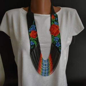 Flower Beaded ,Ukrainian Necklace ,beaded necklace, Gerdan with national Ukrainian pattern in traditional, Ukrainian ,with Earring Free