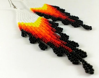 Beadwork earrings, Multi Colours earrings Beaded earrings Ethnic earrings American native Seed beads earrings Fringe earrings Boho earrings