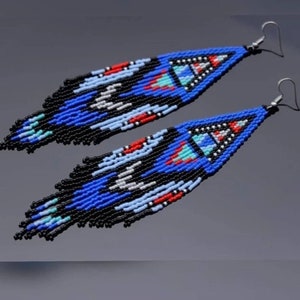 Beadwork earrings, Multi Colours earrings Beaded earrings Ethnic earrings American native Seed beads earrings Fringe earrings Boho earrings