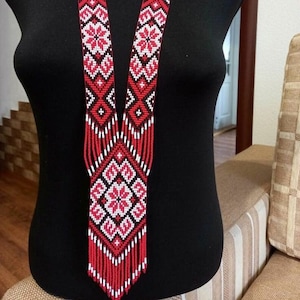 Ukrainian Gerdan Necklace |Chunky|Ethnic |Tribal |Red &White Necklace |Unique |African Woman Necklace with earring,for gifted