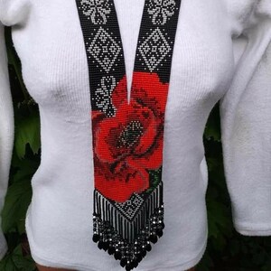 flower Beaded ,Ukrainian Necklace,beaded necklace, Gerdan with national Ukrainian pattern in traditional,Ukrainian,with Earring Free