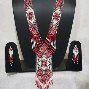 African Handmade Beaded Choker Necklace |Chunky|Ethnic |Tribal | Multicolor Necklace |Unique |African Woman Necklace with earring