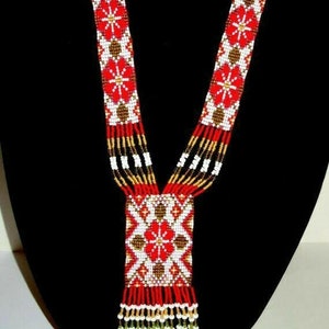 White & Red Beaded Necklace,Ukrainian Gerdan Necklace |Chunky Ethnic |Tribal,Necklace,Unique |African Woman Necklace with earring,for gifted