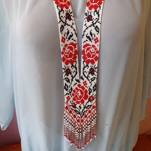 Red White Black Beaded/Unique Necklace/Beaded Necklace/Garden with National/Indian Pattern in Traditional/Multi color Necklace/with Earring