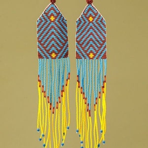 Perlenarbeit Ohrringe, Multi Farben Ohrringe Perlen Ohrringe ethnischen Ohrringe American native Seed Beads Ohrringe Fransen Ohrringe Boho Ohrringe