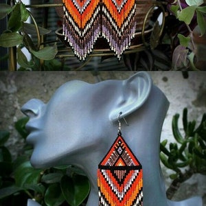 Perlenarbeit Ohrringe, Multi Farben Ohrringe Perlen Ohrringe ethnischen Ohrringe American native Seed Beads Ohrringe Fransen Ohrringe Boho Ohrringe