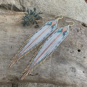 Beadwork earrings, Multi Colours earrings Beaded earrings Ethnic earrings American native Seed beads earrings Fringe earrings Boho earrings