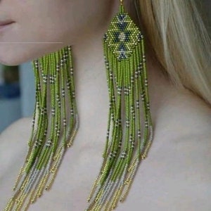 Beadwork earrings, Multi Colours earrings Beaded earrings Ethnic earrings American native Seed beads earrings Fringe earrings Boho earrings