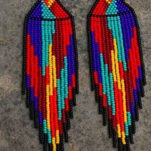Perlenarbeit Ohrringe, Multi Farben Ohrringe Perlen Ohrringe ethnischen Ohrringe American native Seed Beads Ohrringe Fransen Ohrringe Boho Ohrringe