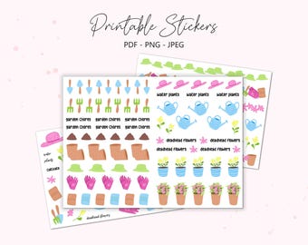 Pegatinas para tareas de jardinería: Decoración imprimible para diario de jardinería de primavera y verano (PDF, JPEG, PNG)