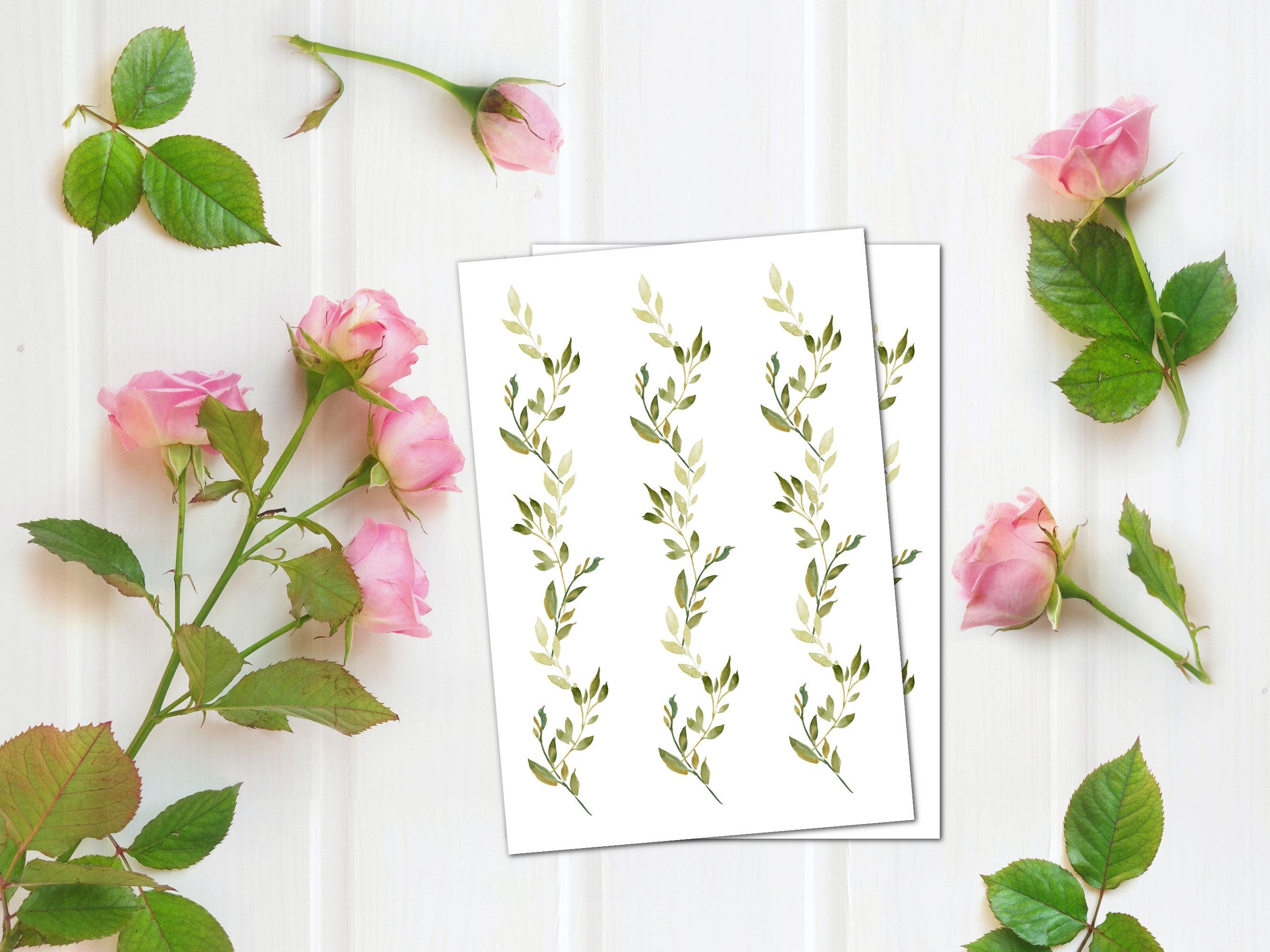 Printable Watercolor Floral Stickers: Planner Stickers, Leaf Border ...