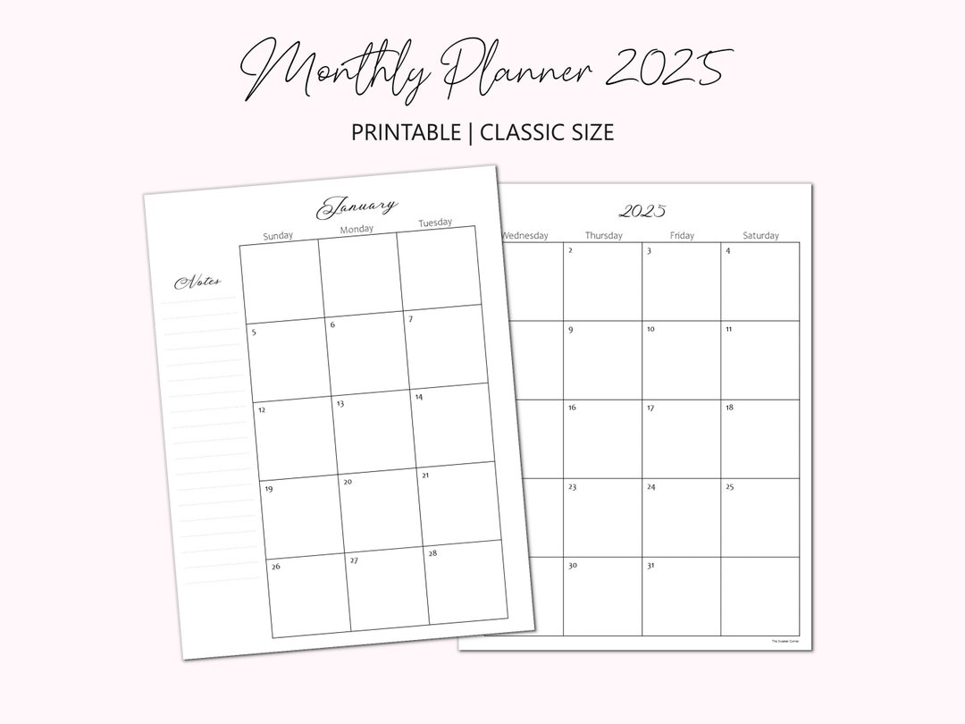 2025 Planner Monthly Printable, 2025 Month on 2 Pages Printable Planner