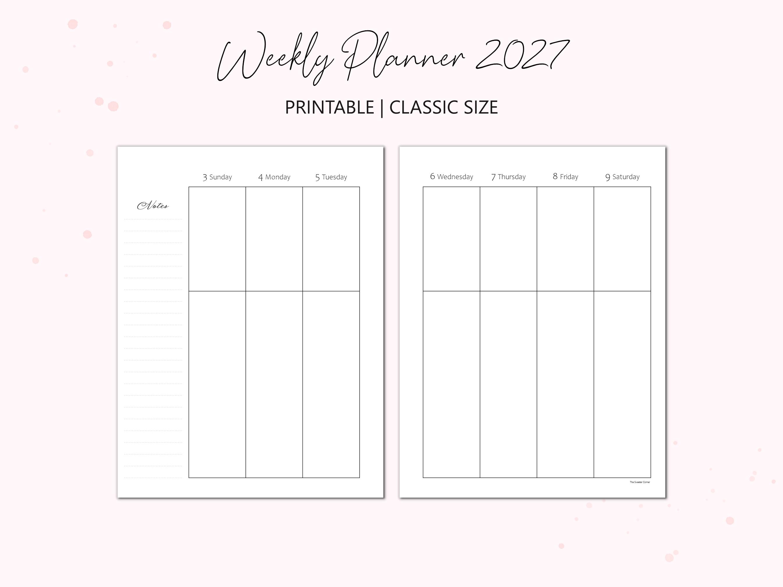 2027 Weekly Planner Printable, Vertical Layout WO2P Classic Size - Etsy