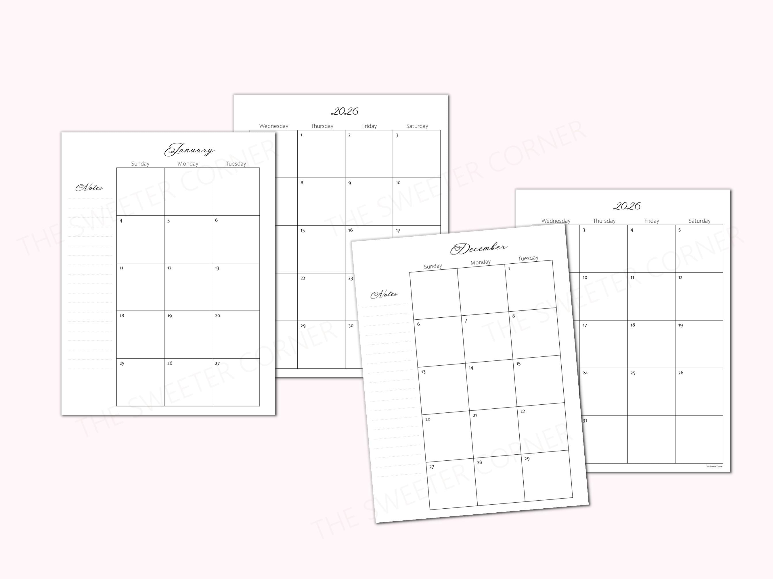 2026 Monthly Planner Printable, 2 Page Month Calendar Insert for ...