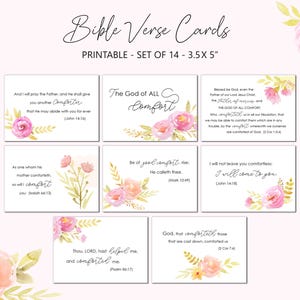 Scripture Cards Printable, Grief & Loss Bible Verses, Comfort Scripture Floral, Bible Verse Card Anxiety, Fear, KJV Scripture Printable