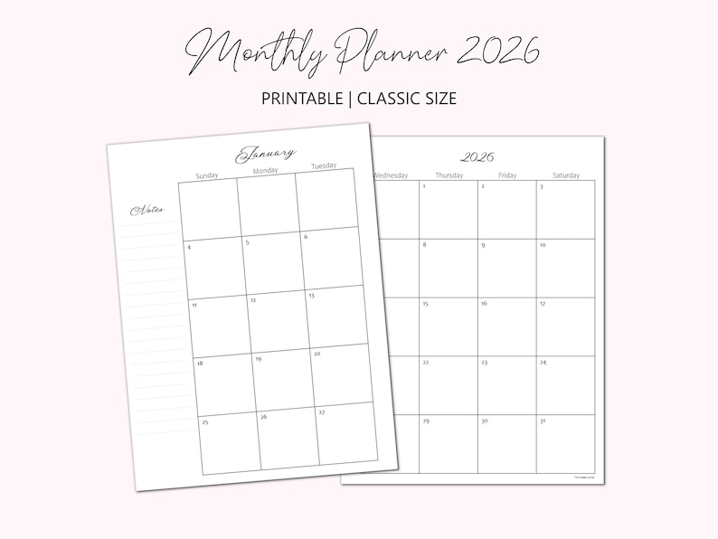 2026 Monthly Planner Printable, 2 Page Month Calendar Insert for ...