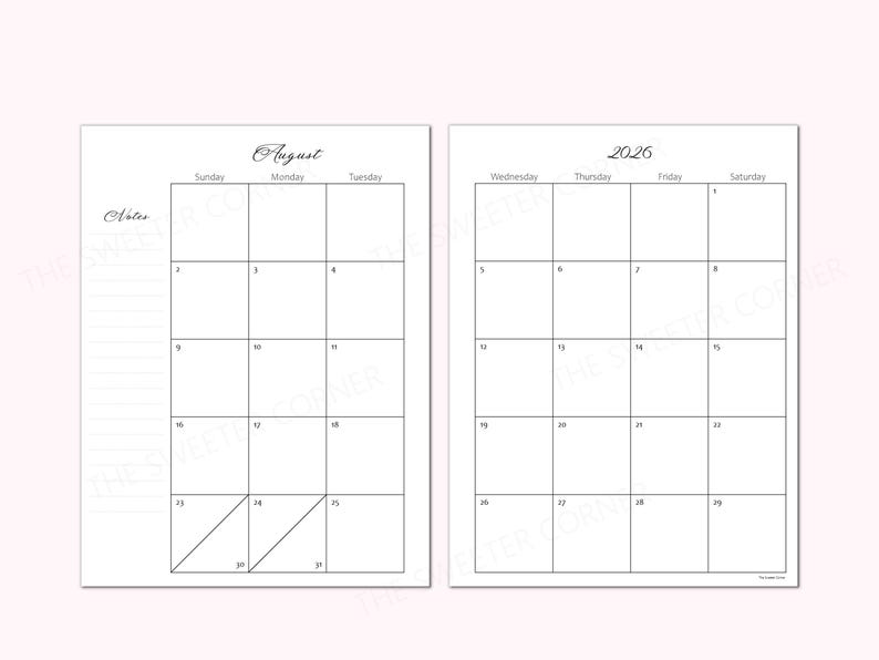 2026 Monthly Planner Printable, 2 Page Month Calendar Insert for ...