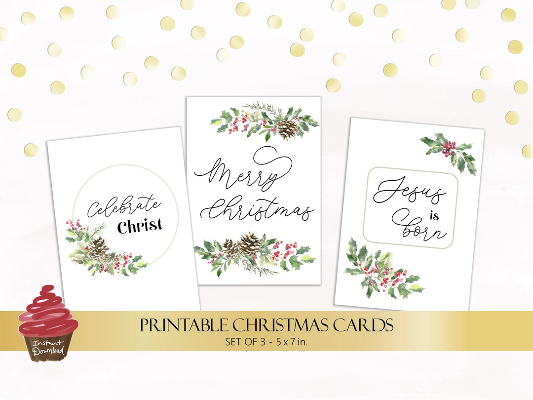 Christian Christmas Cards Printable Holly Christmas Greeting - Etsy