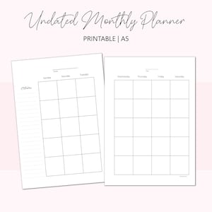 Undated A5 Monthly Planner Printable: Month Calendar for 6 Ring Binder
