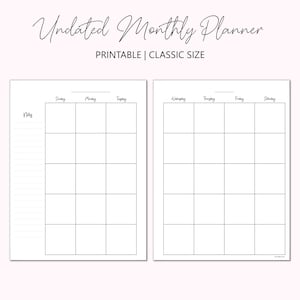Undated Monthly Planner Printable, Month on 2 Pages Undated Planner, Classic Planner Insert MO2P, Month Calendar Download, Printable Month