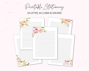 Printable Floral Stationery Set 1: Lined Letter Writing Paper (US Letter & A4)