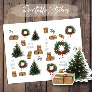 Christmas Stickers Printable Joy to the World Sticker Christian Christmas Printable Sticker Christmas Tree and Wreath Stickers Printable