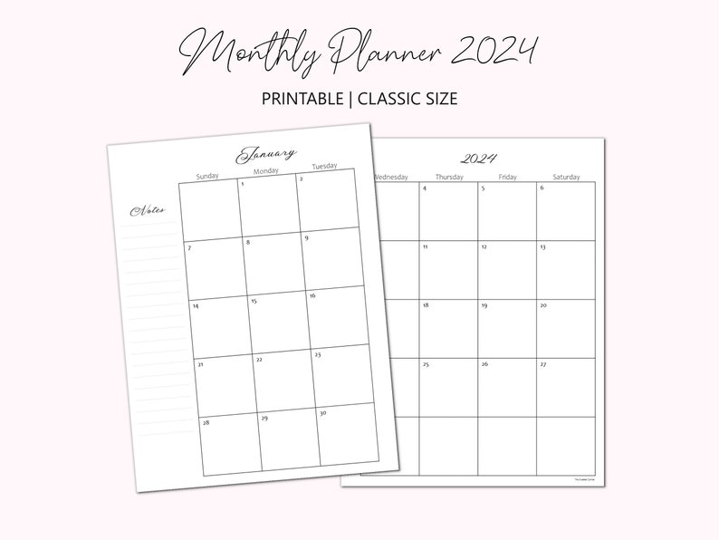 2024 Monthly Planner Printable Printable Planner Monthly 2024 Classic