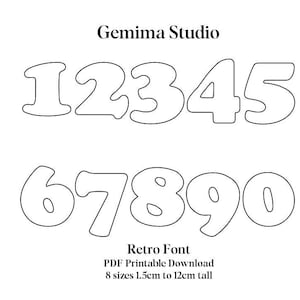 New Retro Numbers PDF 8 sizes printable template