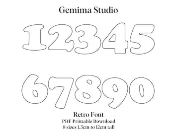 New Retro Numbers PDF 8 sizes printable template