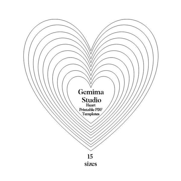 Heart templates in 15 sizes PDF download