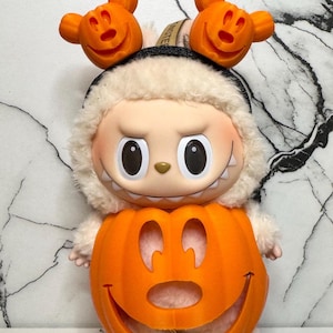 Labubu Halloween Kostüm - 3D gedruckter Kürbis und Stirnband