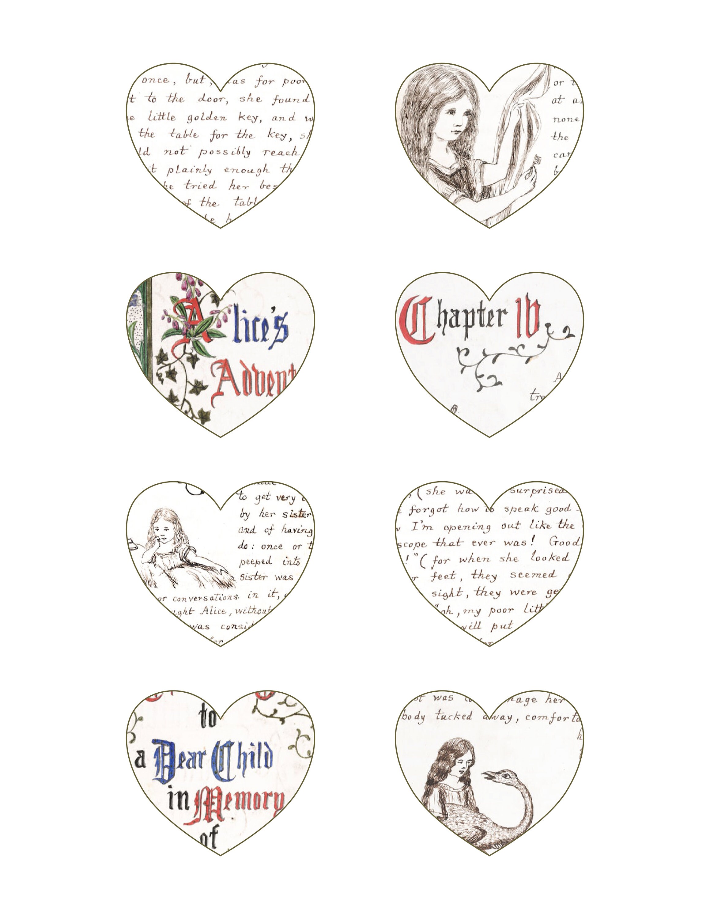 Printable Heart Shaped Tags for Junk Journal Alice in Wonderland - Etsy