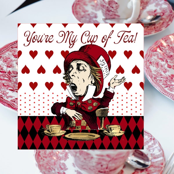 Mad Hatter Square Printable Valentine's Day Card Alice in Wonderland