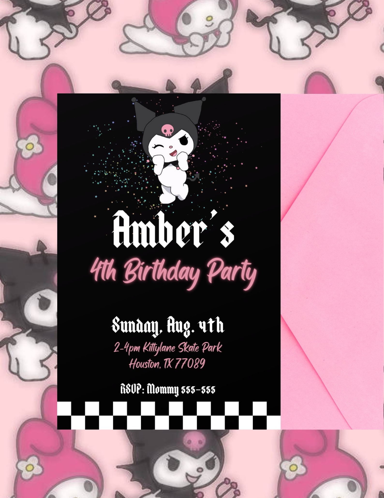 Goth Kitty Digital Invitation Kuromi Birthday Invite - Etsy