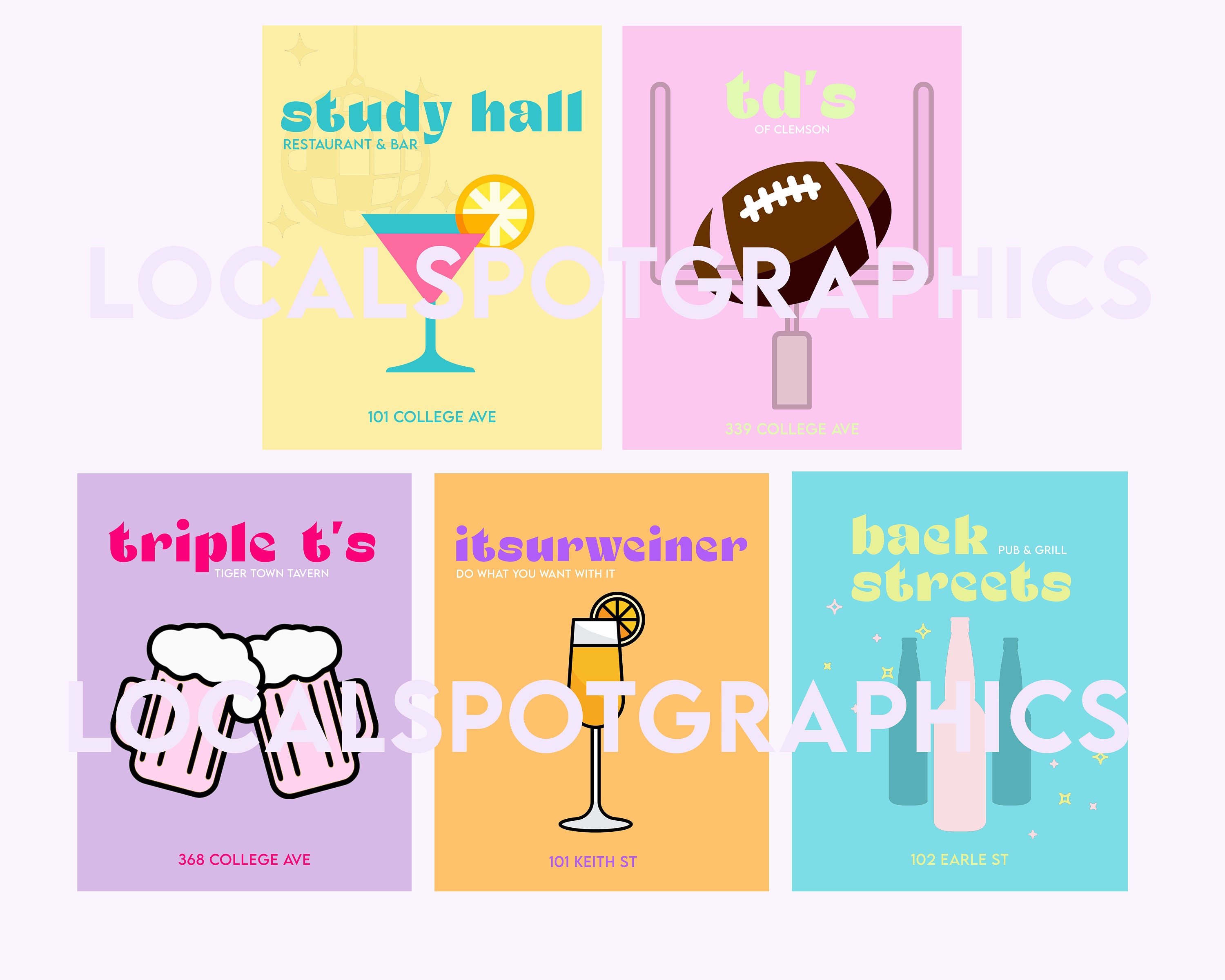 Clemson Bar Posters, Set of Five Etsy