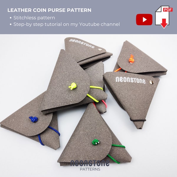 Leather coin purse pattern, PDF small wallet template, DIY coin purse for kids, small leather pouch pattern, origami coin purse, DIY gifts