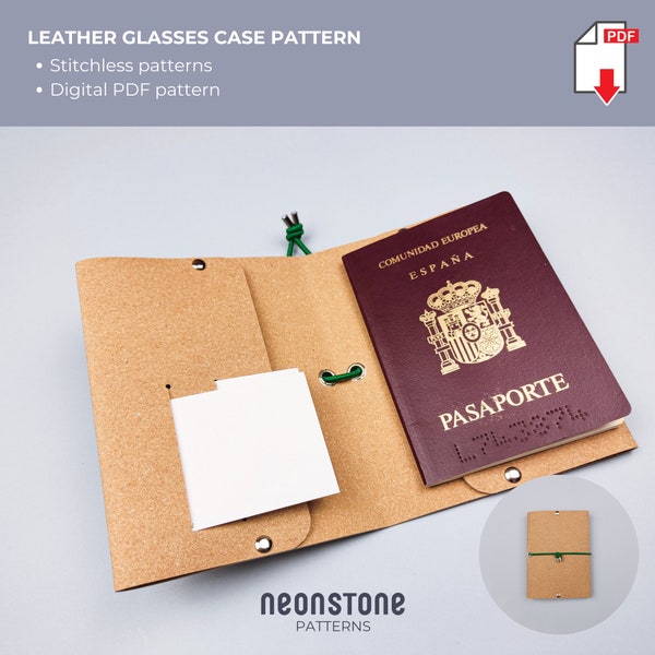 Leather passport cover pattern PDF, passport holder template, passport case PDF download, leather passport cover DIY, leathercraft pdf.