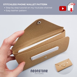 Leather phone wallet pattern PDF, leather iPhone case template, stitchless leather phone case PDF, leather phone holder DIY