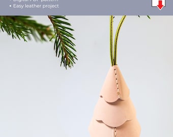 Christmas ornament pattern, leather christmas ornament, christmas tree ornament template PDF, hanging leather ornament, leather pattern pdf.