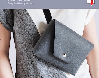 Leather fanny pack pattern, pdf leather bum bag template, easy belt pouch pattern, minimalist crossbody bag for men