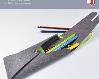 Leather pencil case pattern, stitchless pattern PDF, pen holder PDF, artist leather case pattern, easy leather pencil case template.