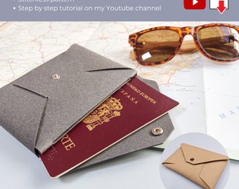 Leather travel wallet pattern, passport wallet pattern PDF, passport case PDF download, passport template DIY, leathercraft pdf.